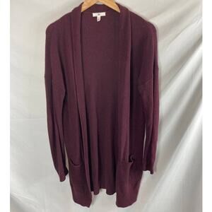 BP Longline Ribbed Knit Cardigan with Pockets Burgundy Maroon Size Medium